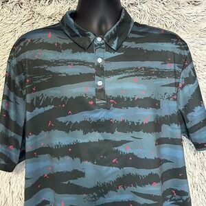 Yatta Golf Polo Mens Sz XL Blue Tiger Camo Flakes Stretch Wicking Athletic Shirt